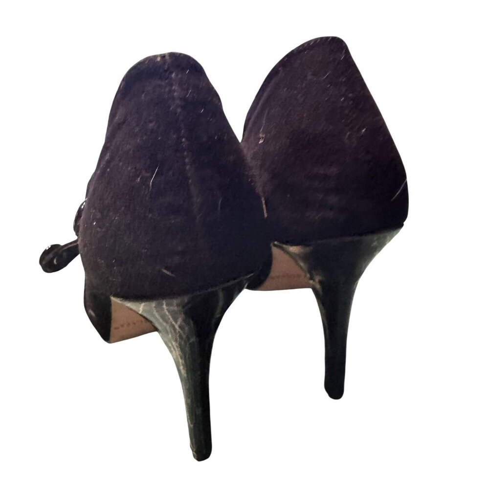 White House Black Market Mary Jane Style Heels 7M Black Suede Patent Leather - Picture 8 of 8